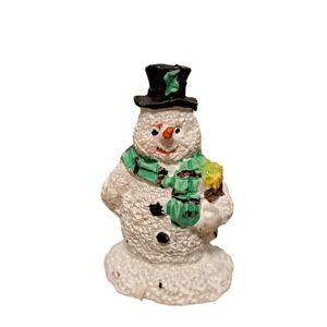 Christmas Village People Miniature Snowman Figurine Black Top Hat